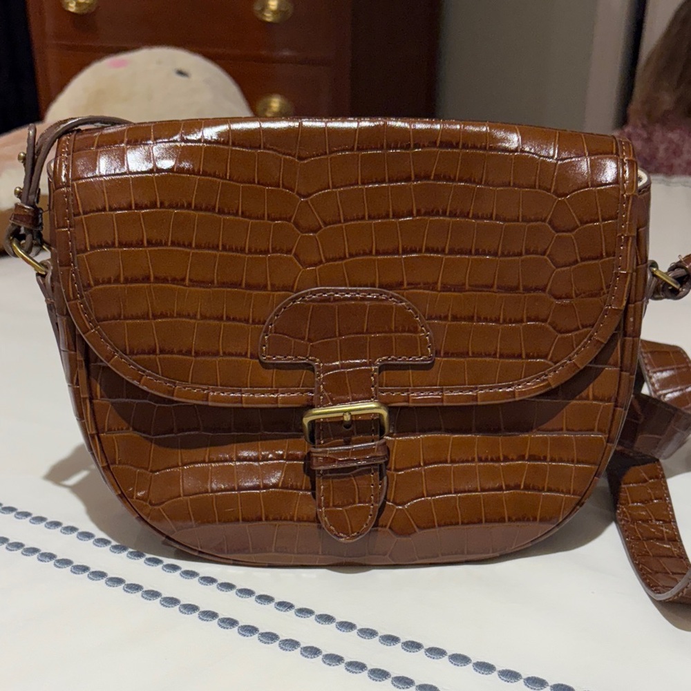 Jcrew Brown Crocodile-Embossed Crossbody Bag